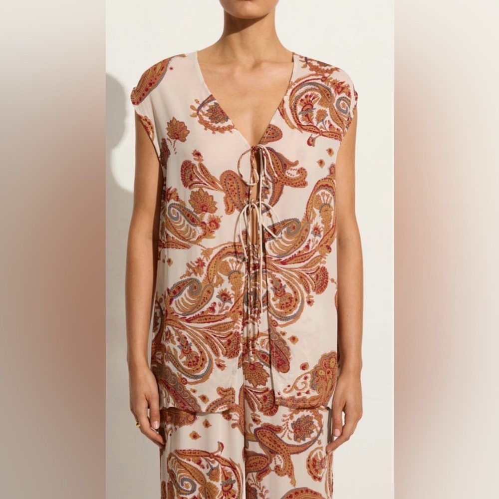 NWT Faithfull the Brand lonica Tie Top in Rayon-georgette,Small,Chic Summer - Picture 2 of 11